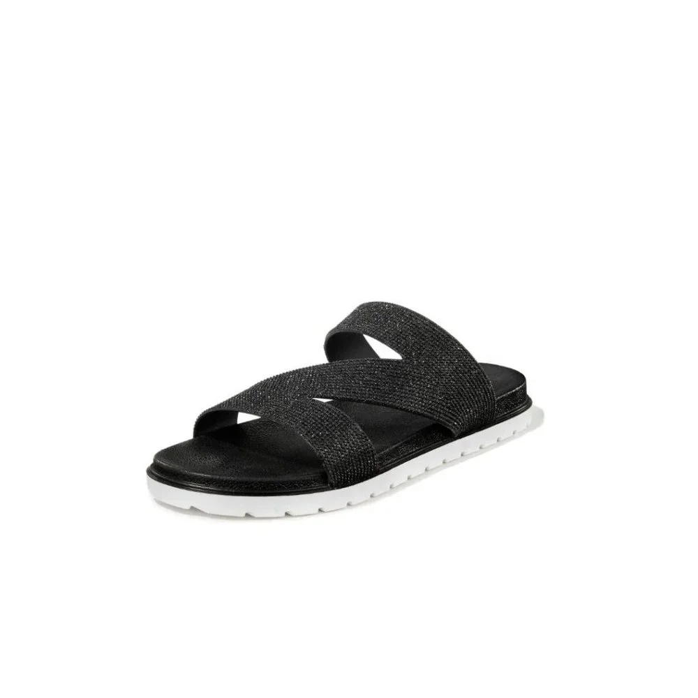 West Loop Women's Casual Slip-on Glitter Slide Sandals, Black Size 7-8